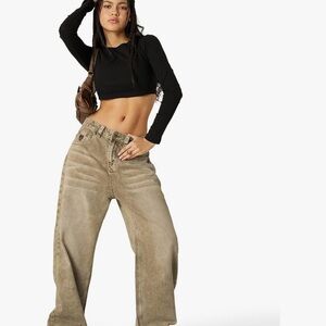 Aelfric Eden Tan Flare Wide Leg Jeans ( barrel)
